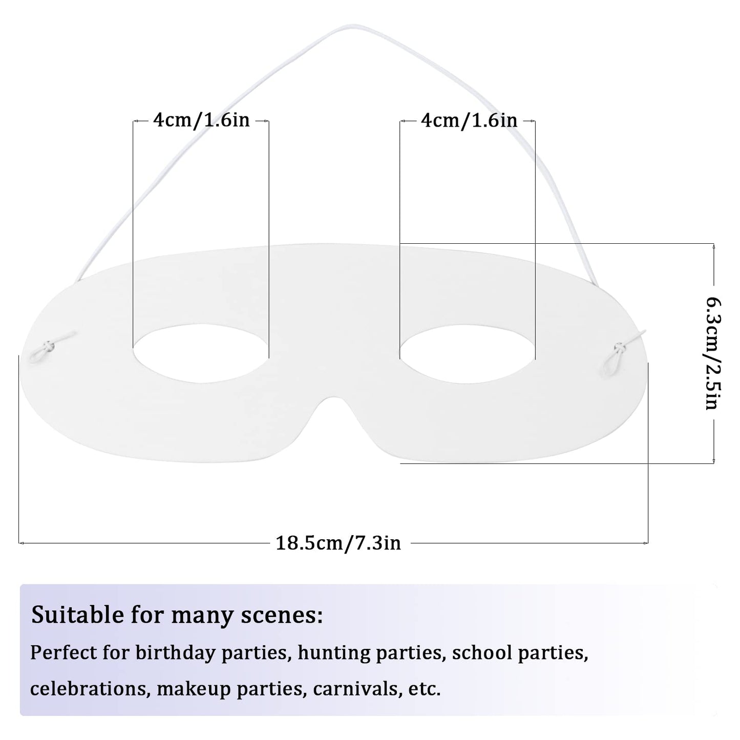 Tecmisse 100 Pack White Paper Eye Masks, Plain Masquerade Mask Blank Masks Decorate for Cos-Play, Halloween Party