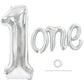 Toniful 40 Inch Giant Silver Number 1 Balloon,Mylar Foil Script Cursive Letter 1 Balloon Banner For Boys Girls Kids First Birthd