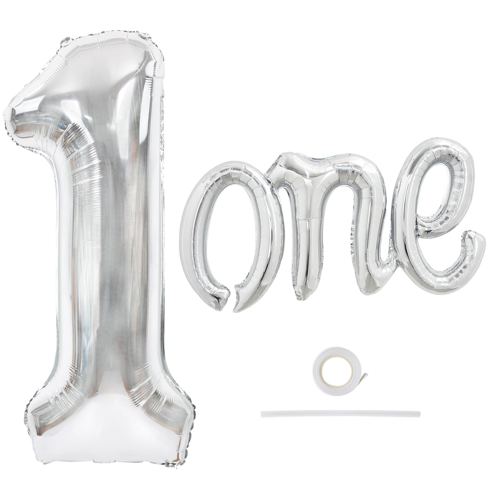Toniful 40 Inch Giant Silver Number 1 Balloon,Mylar Foil Script Cursive Letter 1 Balloon Banner For Boys Girls Kids First Birthd