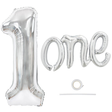 Toniful 40 Inch Giant Silver Number 1 Balloon,Mylar Foil Script Cursive Letter 1 Balloon Banner For Boys Girls Kids First Birthd