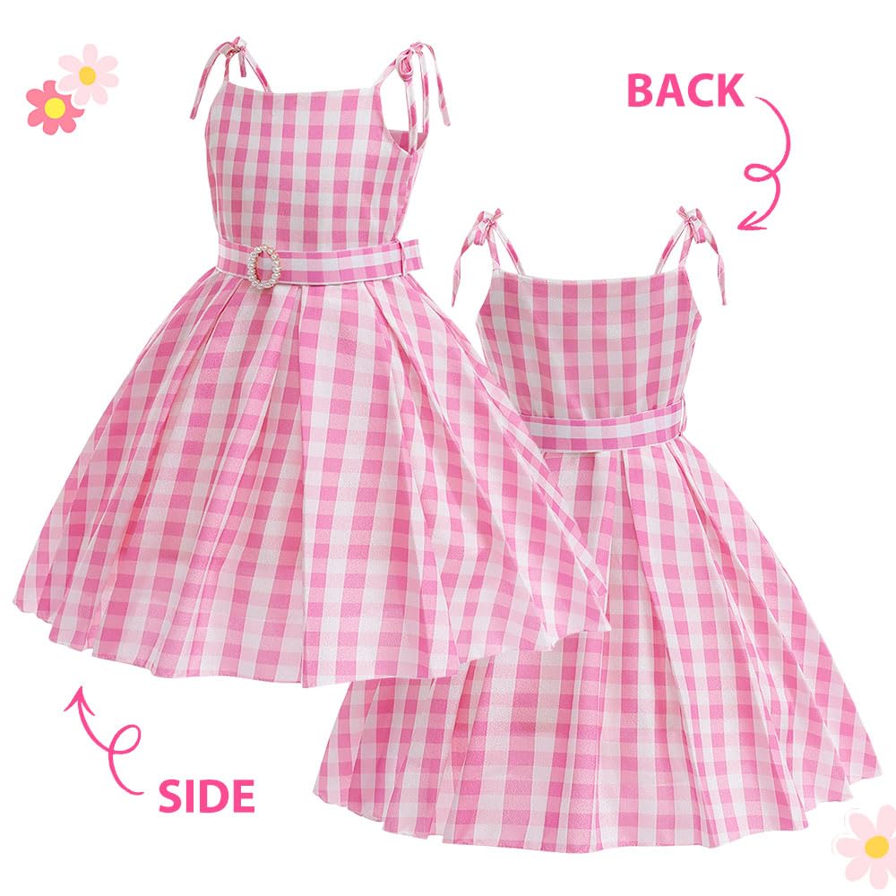 Btonai Girls Pink Costume for Kids Pink Plaid Dressgirls 70s80s Outfits Halloween Party 7-12Y