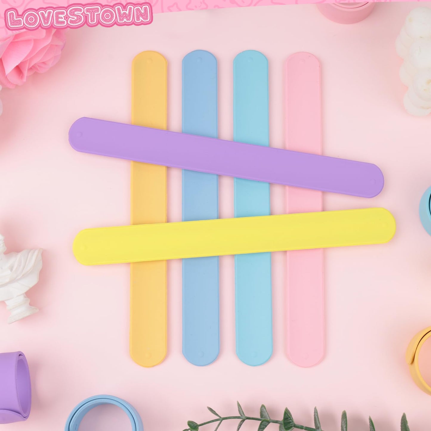 LovesTown 12PCS Silicone Slap Bracelets, Colorful Snap Bracelets Slap Bracelets Bulk for DIY Kids Gifts Classroom Prizes Party F