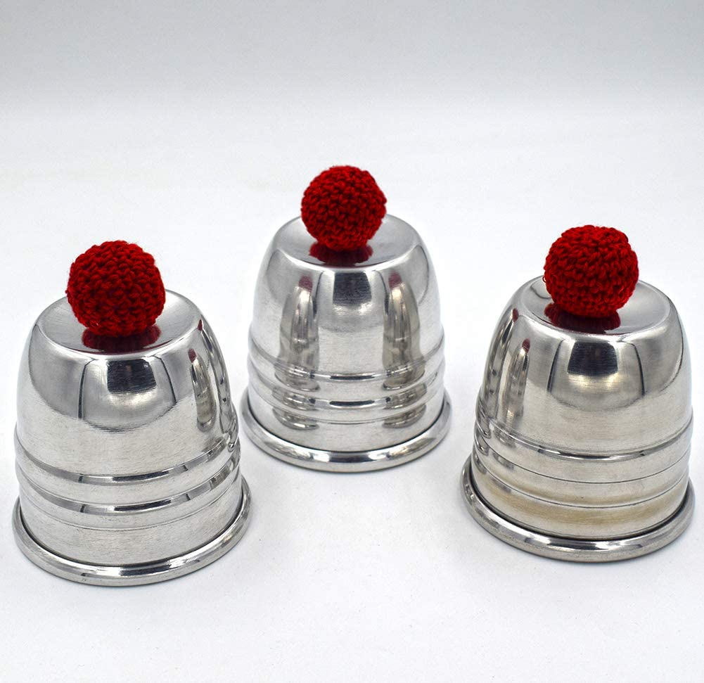 BrilliantMagic Magic Cups and Balls-Professional Performance Grade Polished Aluminum Cups and Knitted Balls Included