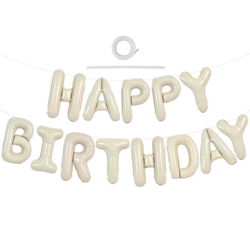 Toniful Cream White Happy Birthday Balloons Banner, 16 Inch Mylar Foil Letters Birthday Sign Bunting Reusable For Girls Boys Kid
