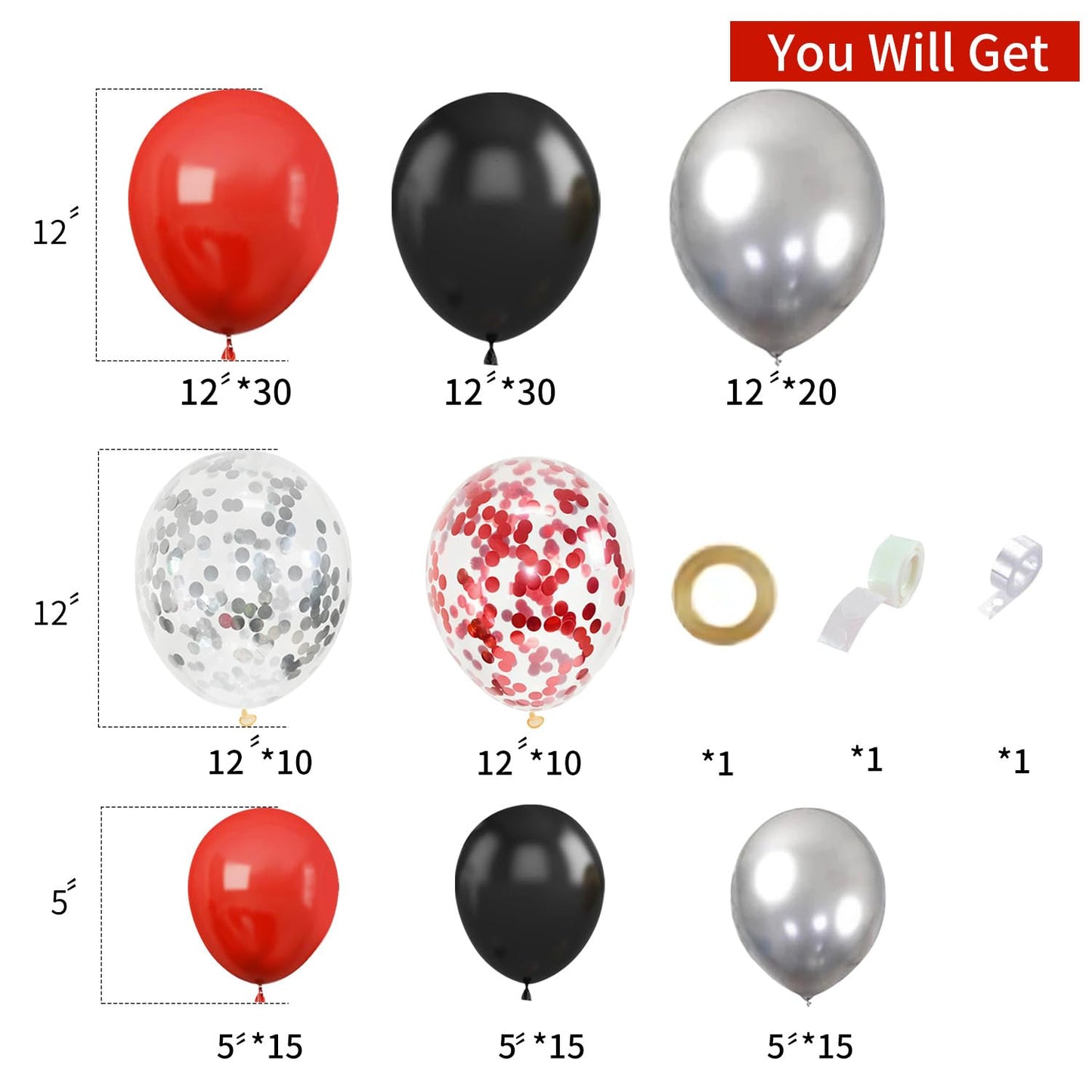 Red And Black Balloons Arch Kit,140Pcs Black Silver And Red Balloon Arch Garland Kit Chrome Silver Balloons Kit For Birthday Wed