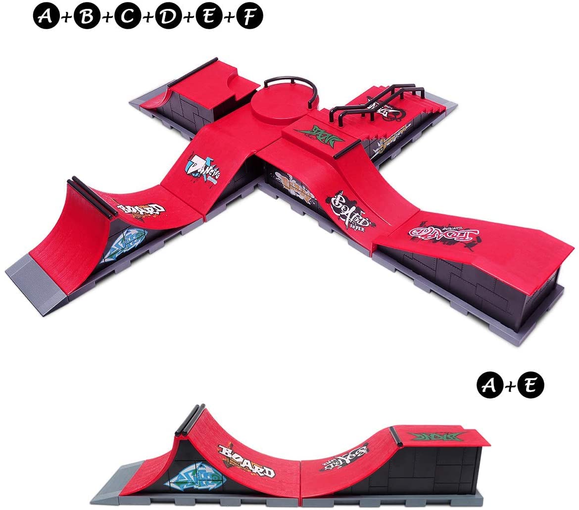 MOMSIV Mini Finger Toy Skateboard Park Ramp Kit  Fingerboard Half Pipe Ultimate Parks Training Props Accessories for Kids mature-themed (Style C)