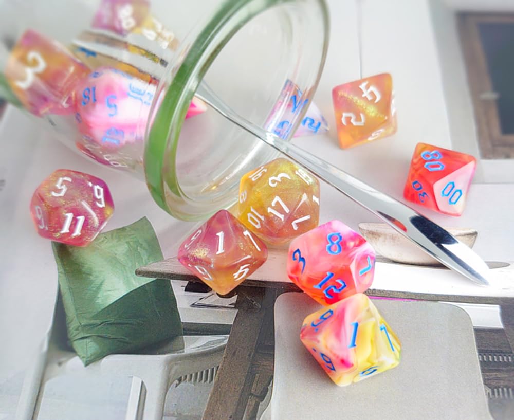 Vvpesca Orange Glitter Dnd Dice Set Of 7 - Polyhedral Dice Set For D&D, Dungeons And Dragons, Role Playing Games, Mtg, Coc, Rpgs