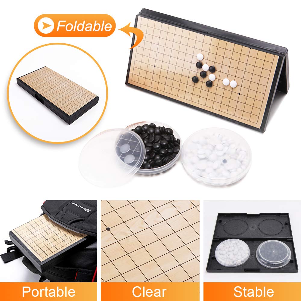 Songyun Magnetic 19X19 Go Game Set 11-Inch Folding Board With 361 Magnetic Single Convex Plastic Go Stones - Portable Travel Go