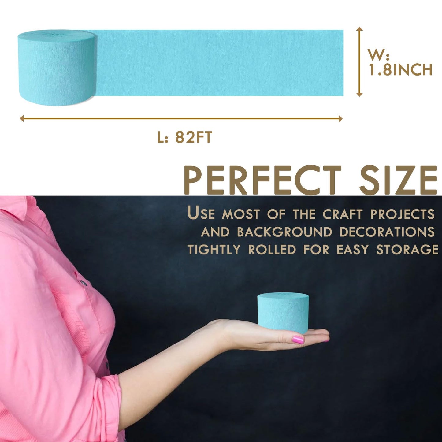 8 Rolls Crepe Paper Streamers 656ft, Pack of Light Blue and Royal Blue Party Steamers Set for Party Decoration Wedding Birthday