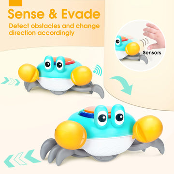 Musical Crawling Crab Baby Toy, Tummy Time Toy For 6-12 Month Boy Girl, Light-Up Walking Dancing Moving Crab Toy For 1 Year Old
