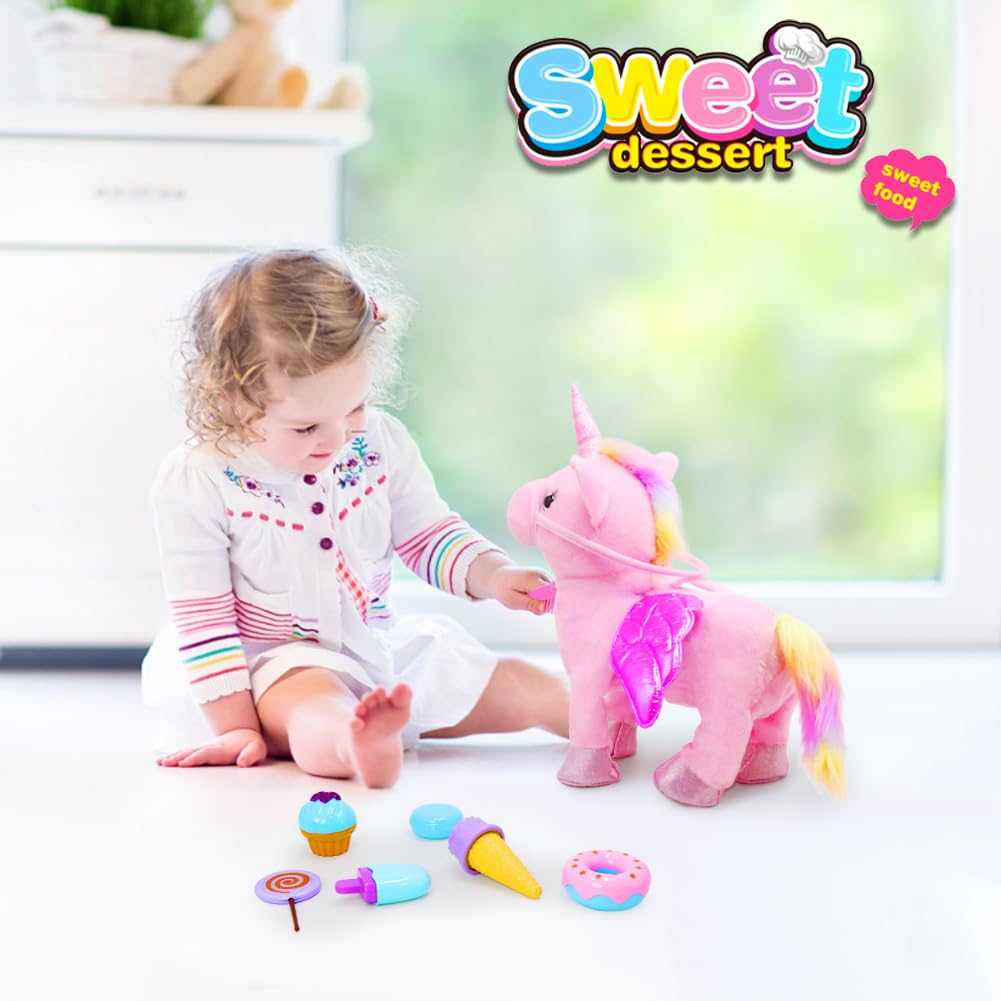Remote Control Electronic Plush Unicorn Toy Pet for Girls 2-4 3-6 Years Old Interactive Walking Wiggle Bottom RC Leash Pink Unicorn Toy for 5 Years Old Toddler Kids Christmas Birthday Gift