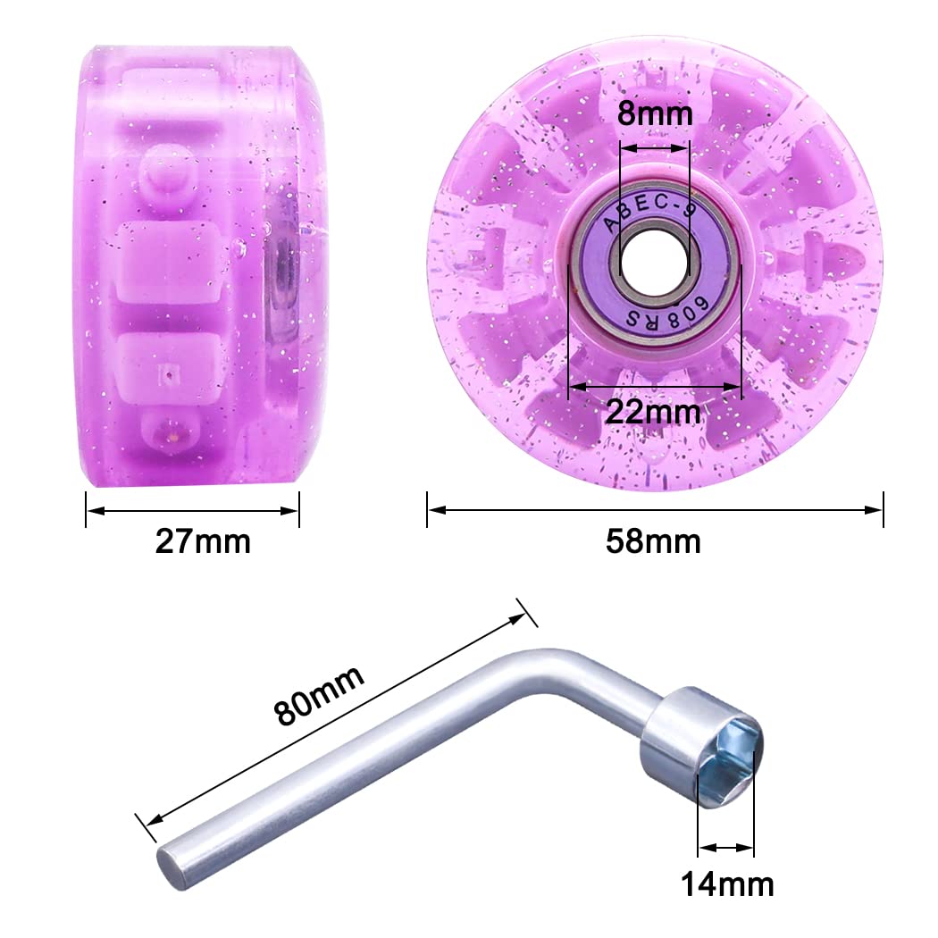 Tanzfrosch 8 Pack Roller Skate Wheels with Bearings Installed Quad Light Up Wheels for Double Row Skating and Skateboard 82A 32mm x 58mm