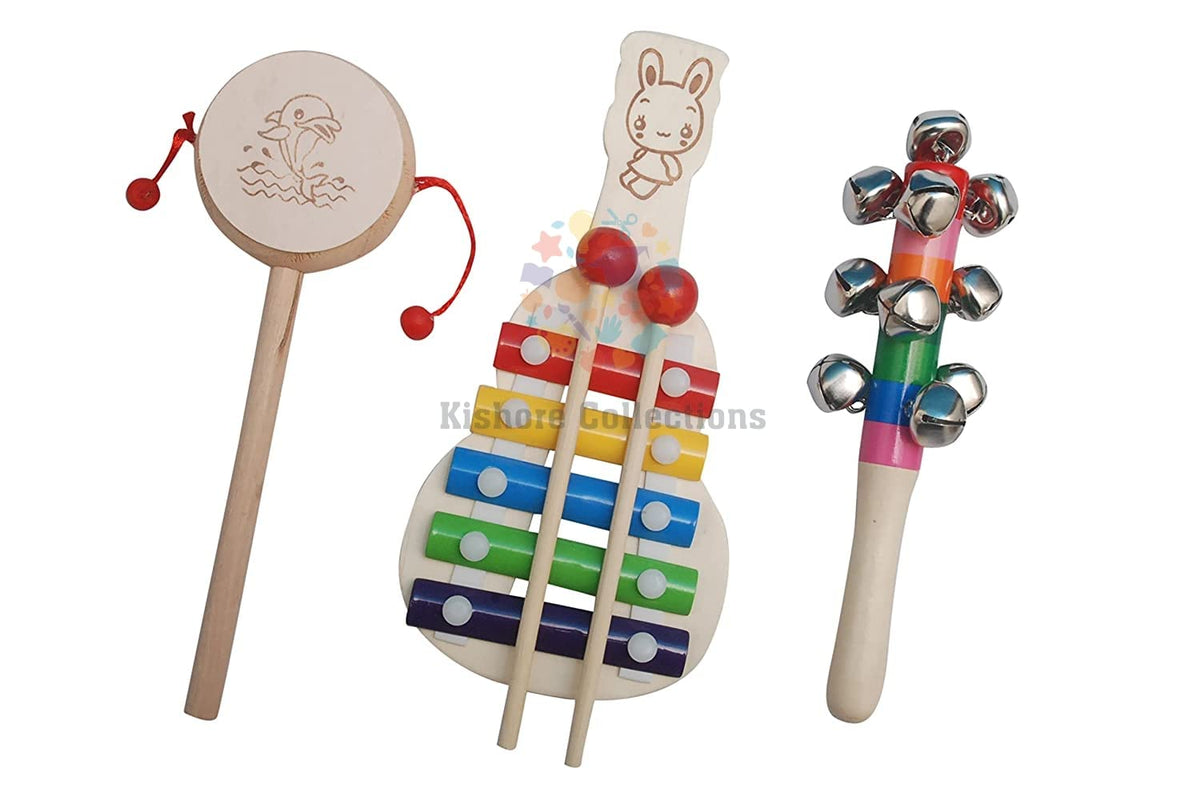Kishore Collections Channapatna Toys Non Toxic Wooden Rattles For Baby/Infants (0 To 6 To 12 Months)  Set Of 3 Pcs  Multicolor