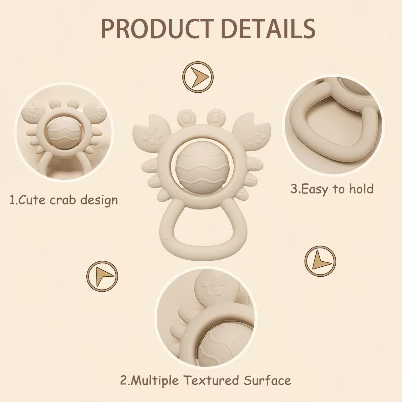 Baby Teething Toys Baby Rattle Toys Food Grade Silicone Rattles and Teethers for Newborn Soft Infants Toddlers Crab Shake Rattle