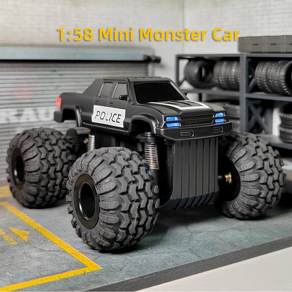 LDARC 1:58 Scale Mini RC Car RTR 2.4GHz Desktop Monster Truck Hobby Grade Remote Control Vehicle Model Comes with 2 Replaceable