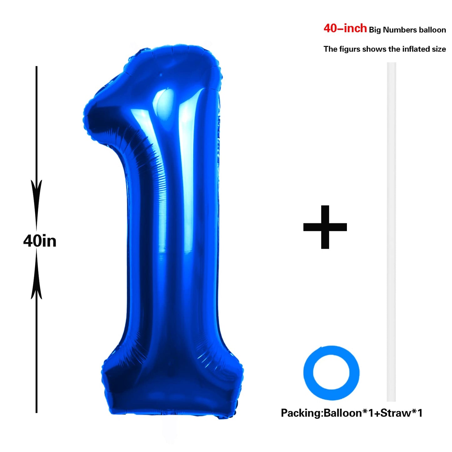 40 Inch Big Blue 1 Balloon Number 1 Large Foil Helium Number Balloons 0-9 Jumbo Giant Happy 1St Birthday Party Decorations For B