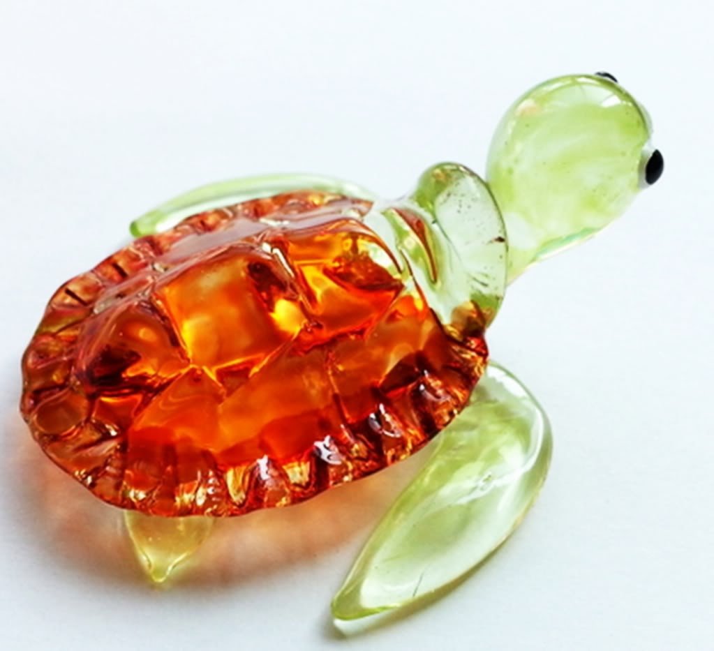 Changthai Design 2'' Long Dark Blue Tiny Sea Turtle Figurine Bright Color Shell Miniature Hand Blown Glass Collectible Marine Ch