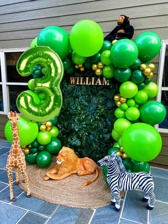 40 Inch Number 2 Balloon Light Green Birthday Decorations For Boys Girls, Hunter Green Two Balloons Number For Dinosaur Birthday