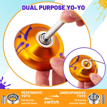 7YO Finger Spin Yoyo Professional Responsive Yo-yo for Kids Beginners, Dual Purpose Yoyo with 10 Strings, Unresponsive Bearing,