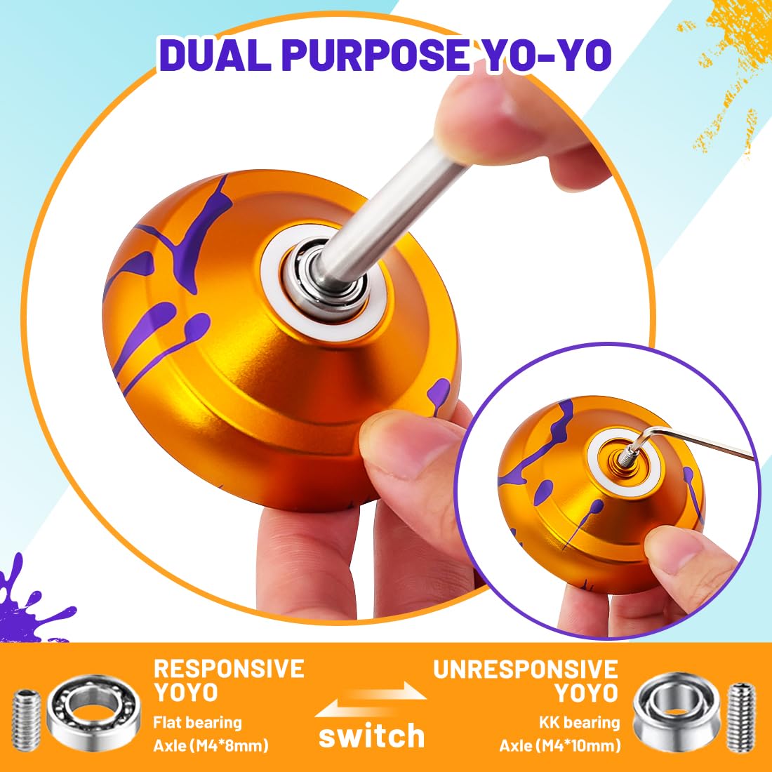 7YO Finger Spin Yoyo Professional Responsive Yo-yo for Kids Beginners, Dual Purpose Yoyo with 10 Strings, Unresponsive Bearing,