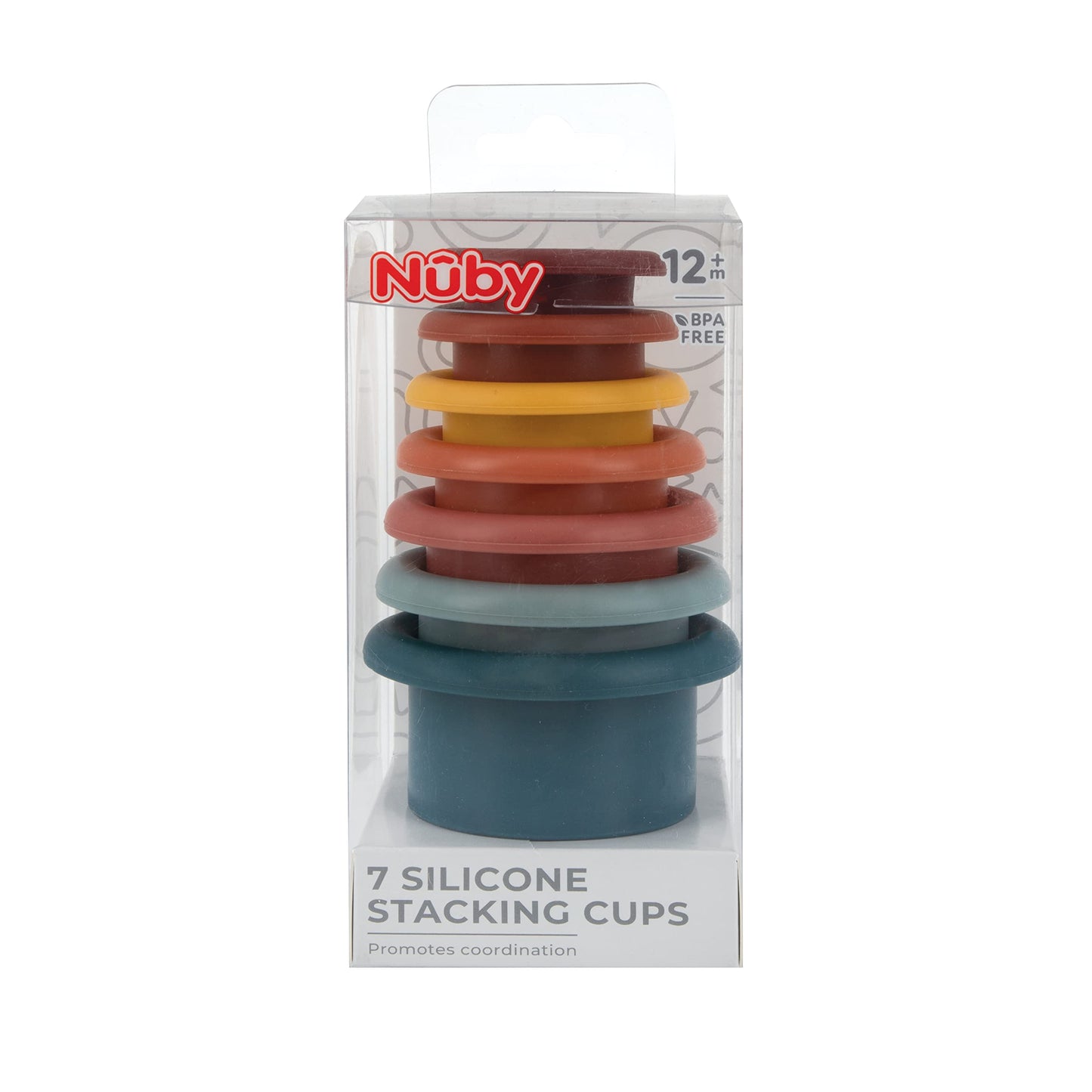 Nuby Stacking Soft Silicone Cups Interactive Toy, Promotes Coordination, Seven Piece (Colors May Vary)