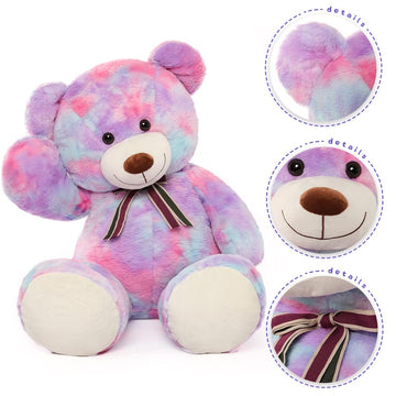 Tezituor 40In Giant Teddy Bear,Big Stuffed Animal Plush,Rainbow Purple Soft Gifts For Baby Shower,Valentine, Christmas, Birthday.