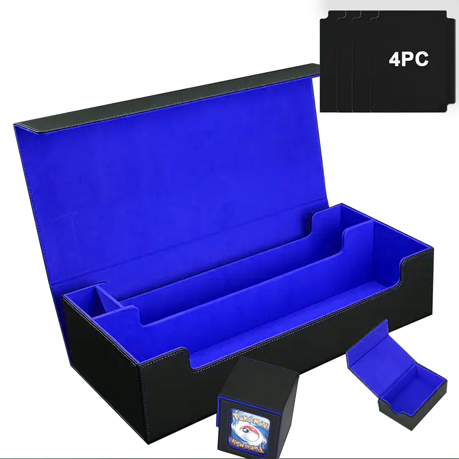 Scimi Mtg Card Storage Box Tcg Deck Case Holds Fits 5 Windows Decks Card Box Or 1800+ Sleeved Cards For Mtg, Yugioh, Uno, Tcg, Trading Cards With Mat Case And Strong Magnet Closure (Black & Blue)