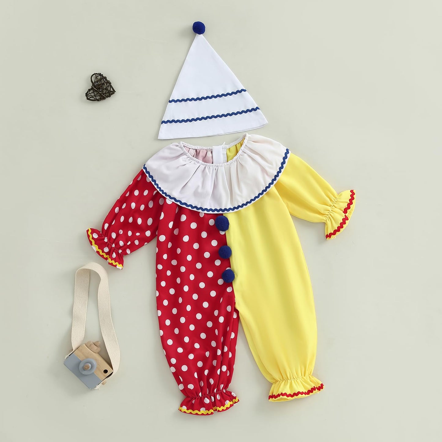 Thorn Tree Toddler Halloween Outfits Baby Boy Girl Clown Costume Contrast Color Long Sleeve Jumpsuit Hat Smocked Outfits (Red, 1