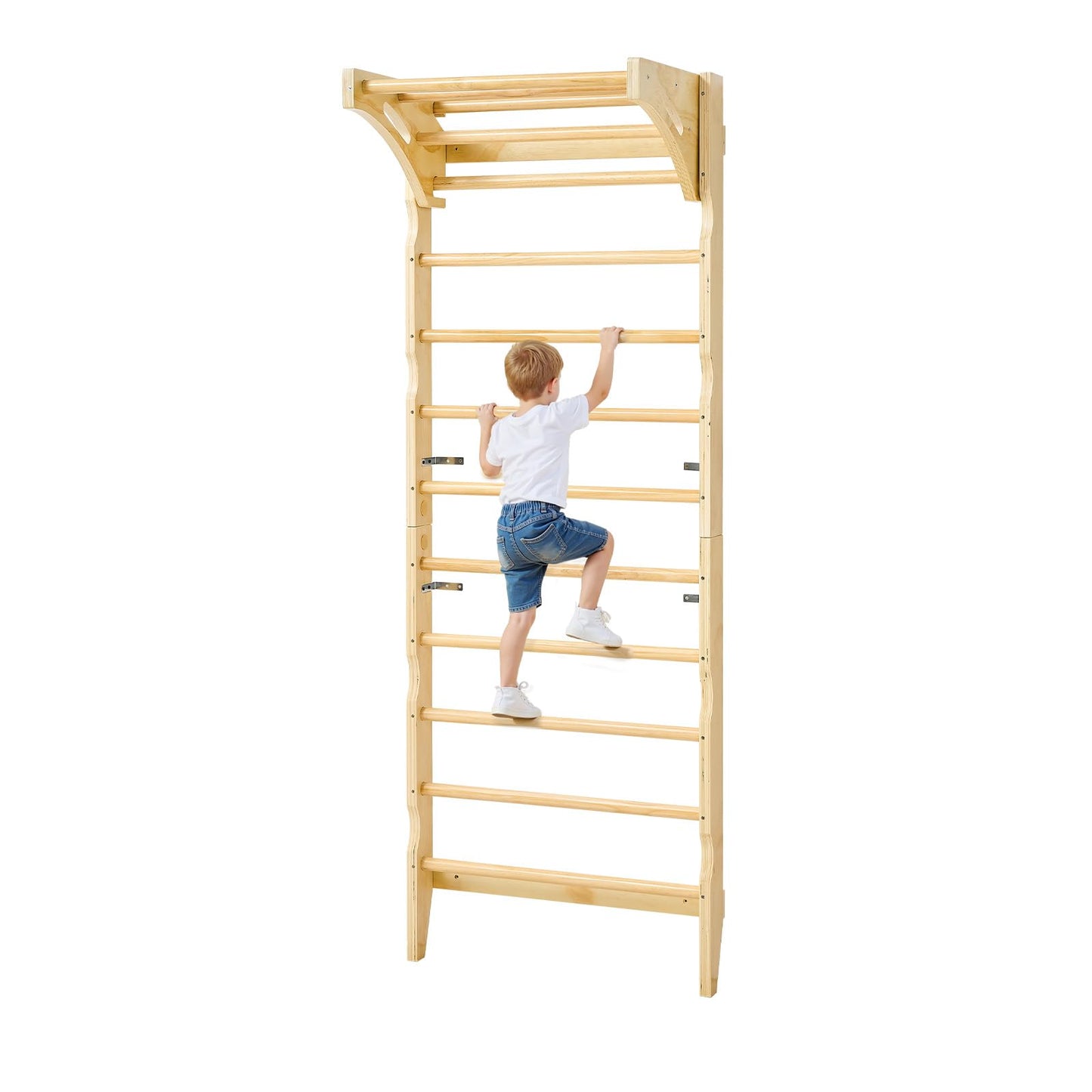 VEVOR Swedish Ladder Wall Gym, 2-in-1 10-Level Indoor Jungle Gym, 220LBS Loading Solid Wood Gymnastic Stall Bars for Kids & Adul