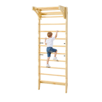 VEVOR Swedish Ladder Wall Gym, 2-in-1 10-Level Indoor Jungle Gym, 220LBS Loading Solid Wood Gymnastic Stall Bars for Kids & Adul