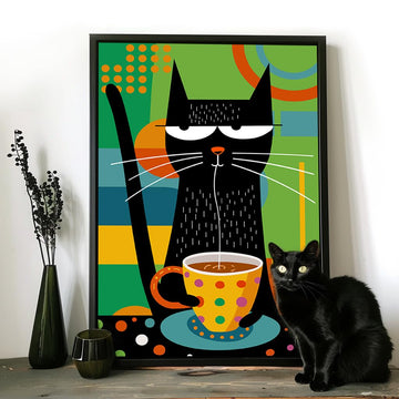 Bgraamiens -Coffee Cat- Modern Art Cartoon Whimsical Cat 1000 Pieces Puzzle For Adult