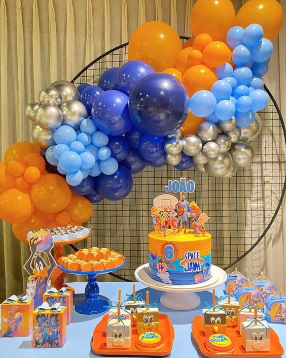 Blue And Orange Balloons, 50 Pcs 12 Inch Orange Royal Blue Metallic Silver Balloons With Ribbons For Birthday Party Wedding Baby