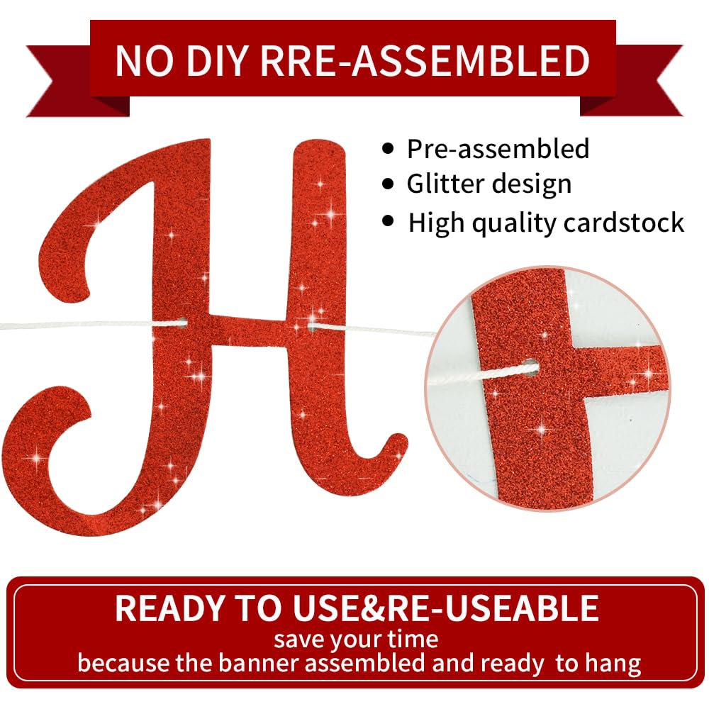 Beishida Red Happy Birthday Banner - No Diy,10Feet,Pre-Strung-Glitter Happy Birthday Sign, Happy Birthday Garland,Happy Birthday