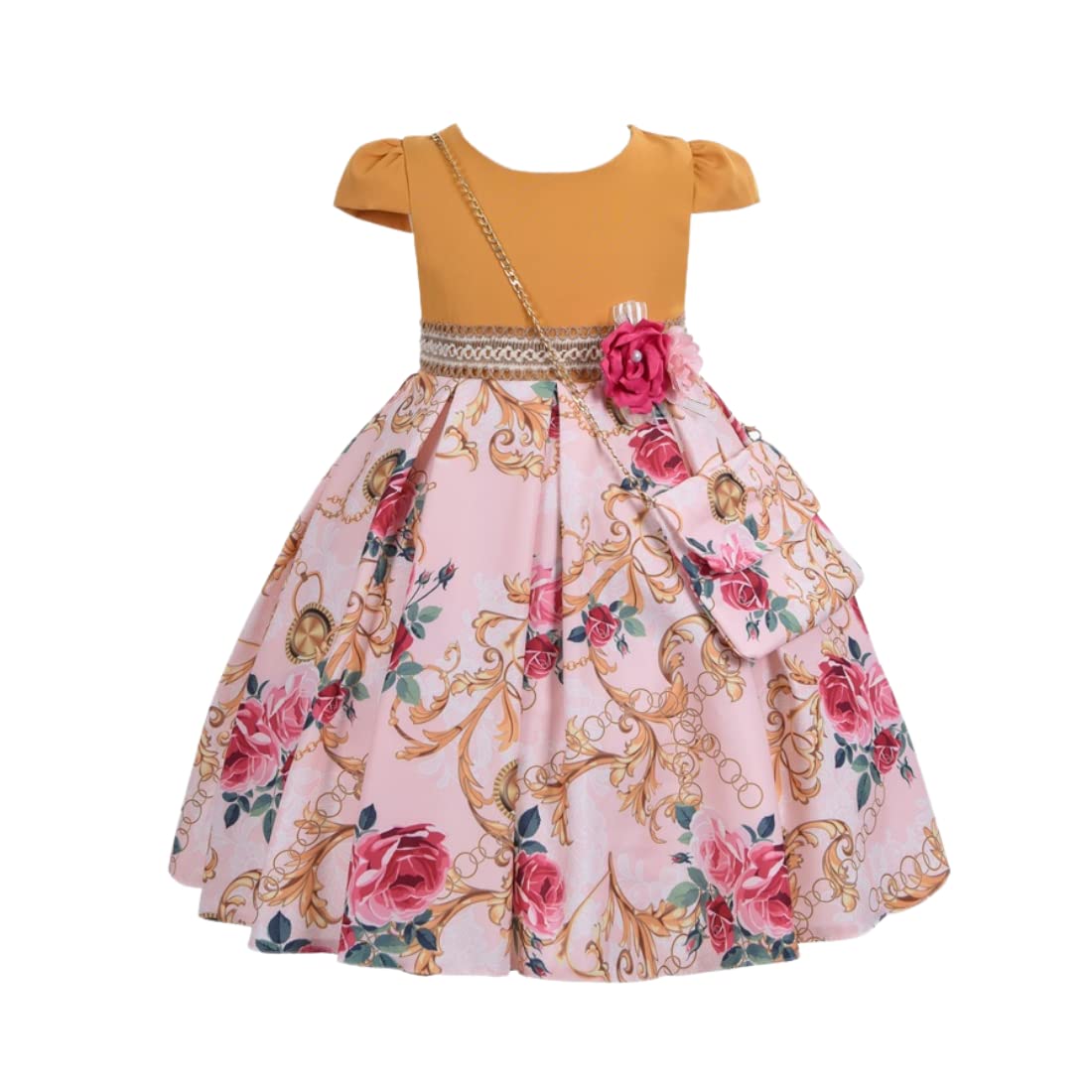 Cosplay Life Floral Dress for Girls and Young mature-themeds Fashion Flower Waistline Kids Party Festival Dress Ages 5-9 Years Old (Peach  5YRS)