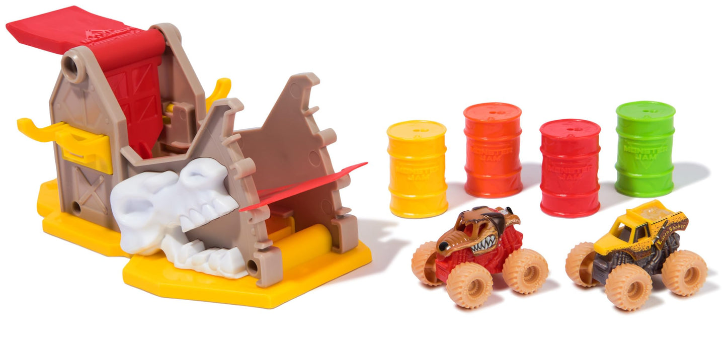 Monster Jam Mini Jams Earthshaker Boneyard Blaster Playset, 2 Minis Monster Trucks, Multicolor, For Kids Ages 3+, Model 6069771