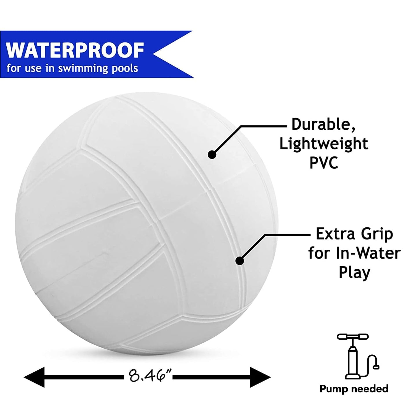 Botabee Water Volleyball - 8.4" Classic White PVC Ball for Dunnrite, Intex, Swimways Sets