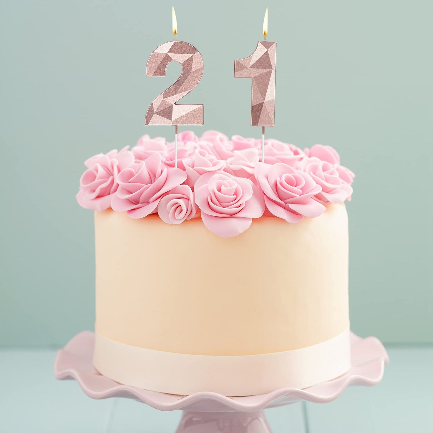 21st Number Birthday Candles 3D Diamond Shape Numeral Candles Happy Birthday 21 Candles Cake Topper for Birthday Wedding Decorat