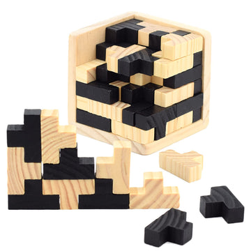 3D Wooden Brain Teaser Puzzle Cube Wooden Puzzles T-Shaped Jigsaw Logic Puzzle Game Puzzles Educational Toy For Kids And Adults (Black)