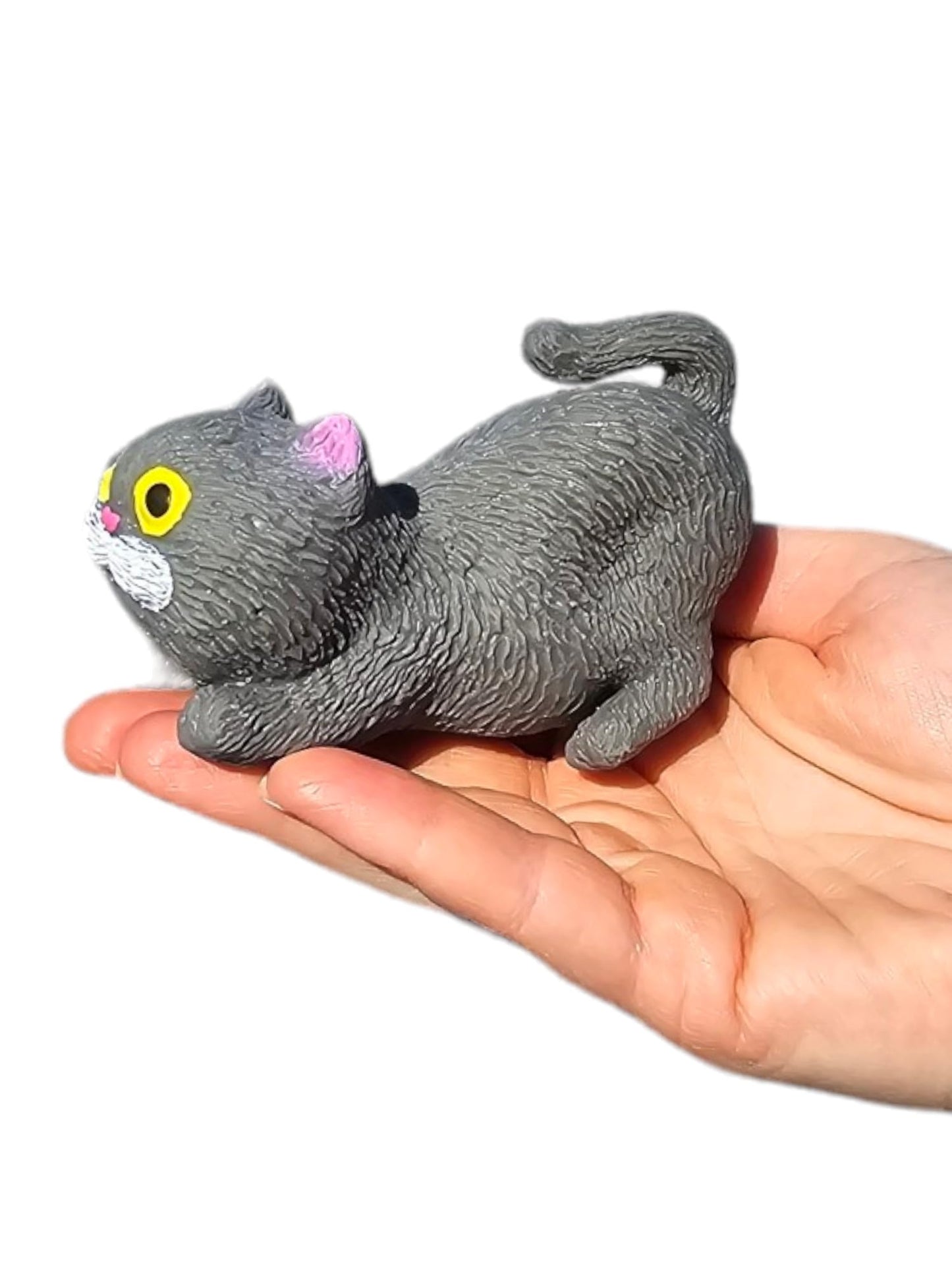 Squishy Stretchy Cat (3.5' To 6.5') Rubber Fidget Sensory Toy Filled With Sand. Great Stress Relief Cat Toy For Kids, Adults And Pets. (Grey Cat)