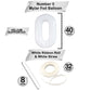Large, Number 0 White Balloon For Party- 40 Inch | Foil Zero Number Balloon For Black And White Party Decorations | 0 White Number Balloon, Anniversary, White Mylar Balloons For Birthday Party Dècor