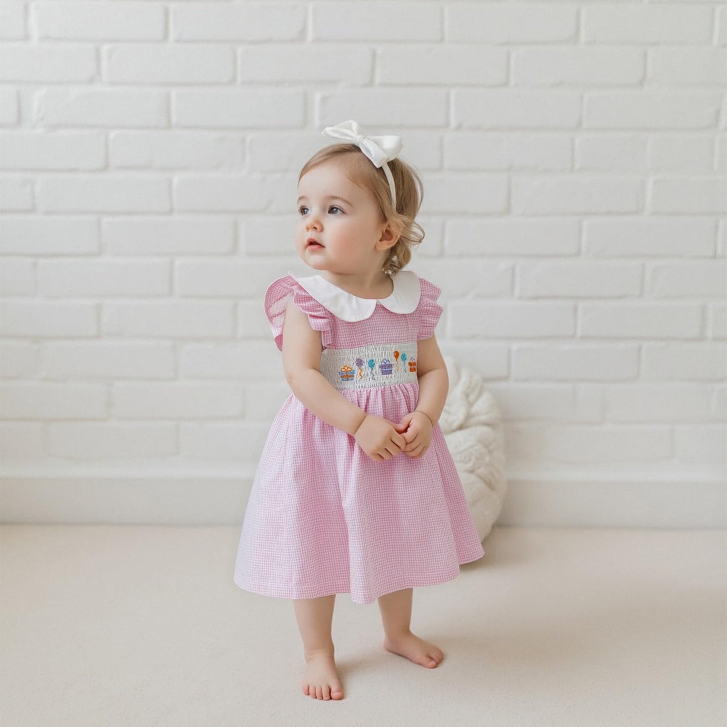 First 2Nd 3Rd Birthday Outfit Girl Smocked Doll Collar Birthday Girl Dress Dresses Boho Toddler Baby Girl Clothes (Doll Collar P