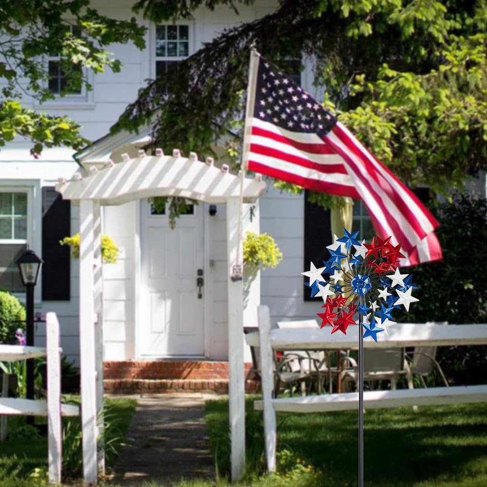 Venniy Outdoor Wind Spinner - Patriotic Metal Garden Spinners- Wind Sculptures July 4Th Decorations For Garden, Yard 54 * 12.8 I