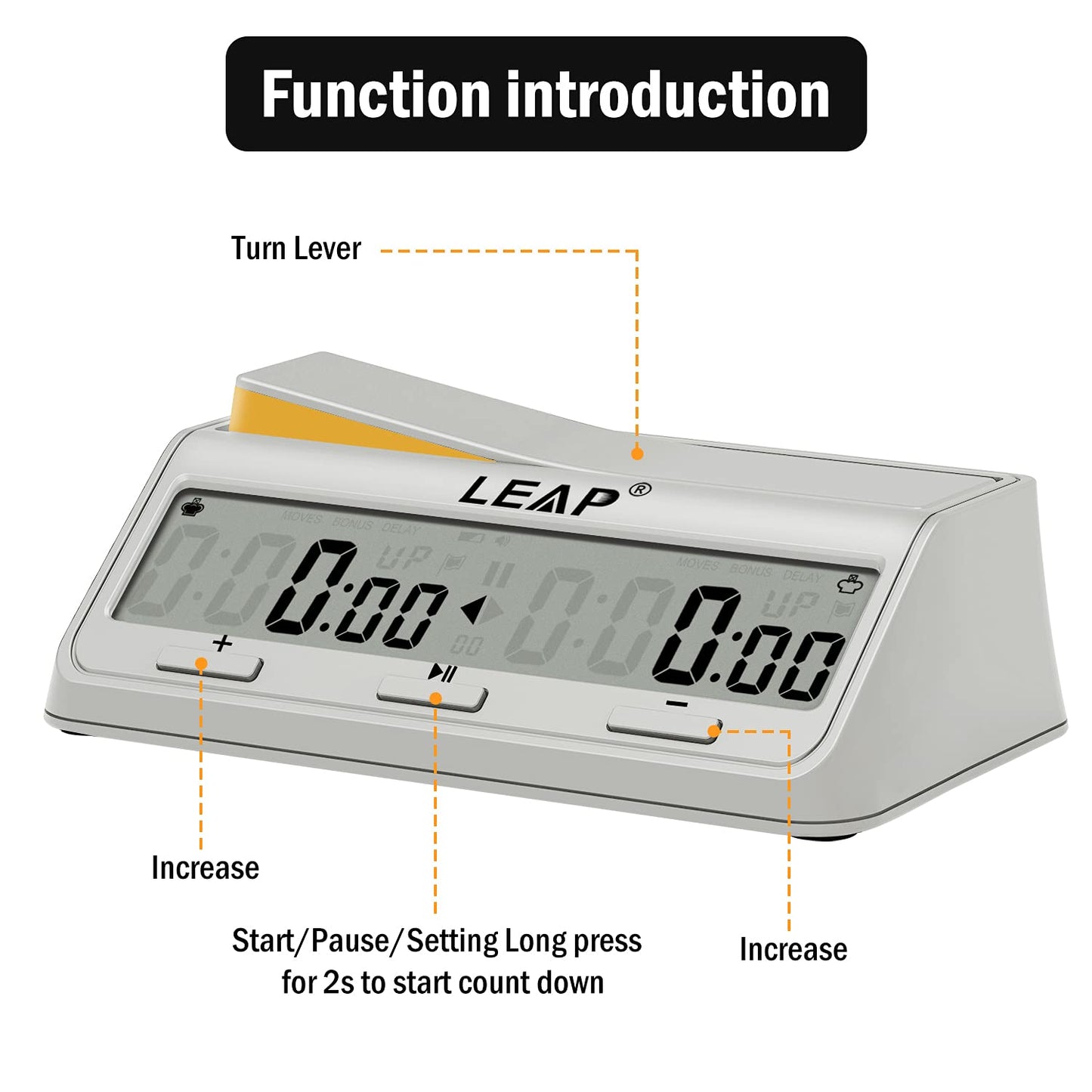 Leap Chess Clock Programme Updated Digital Timer Advanced For Game And Chess Timer With Bonus & Delay Count Down Up Alarm Milk White