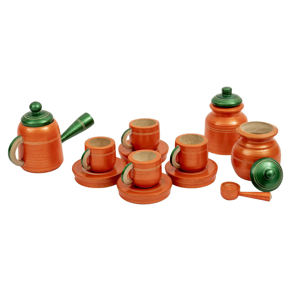 TOOLART Traditional Handcrafted 12Piece Wooden Kitchen Tea Serving Set for Girls & Boys (Color May Vary)