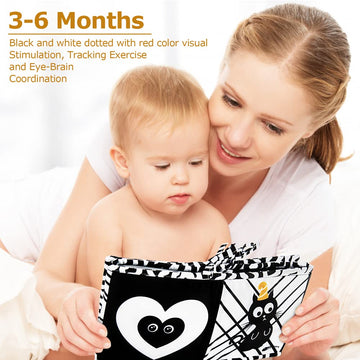 Teytoy Black And White High Contrast Baby Book Infant Tummy Time Newborn Toys 0 3 Months Brain Development Stroller Toys Crinkle Folding Baby Soft Books Crib & Carseat Toys For Infants 0-6 Months