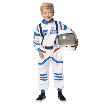 Spooktacular Creations Halloween Child Unisex Astronaut Costume, White Blue Nasa Pilot Jumpsuit With Helmet For Kids Halloween Cosplay, Party Favors (Small, 5-7 Yrs)