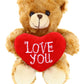 Plushland Stuffed Mocha Heart Bear – Love You- Plush Bear Toy For Kids & Adults - Embroidered Heart Pillow - Brown-6 Inches