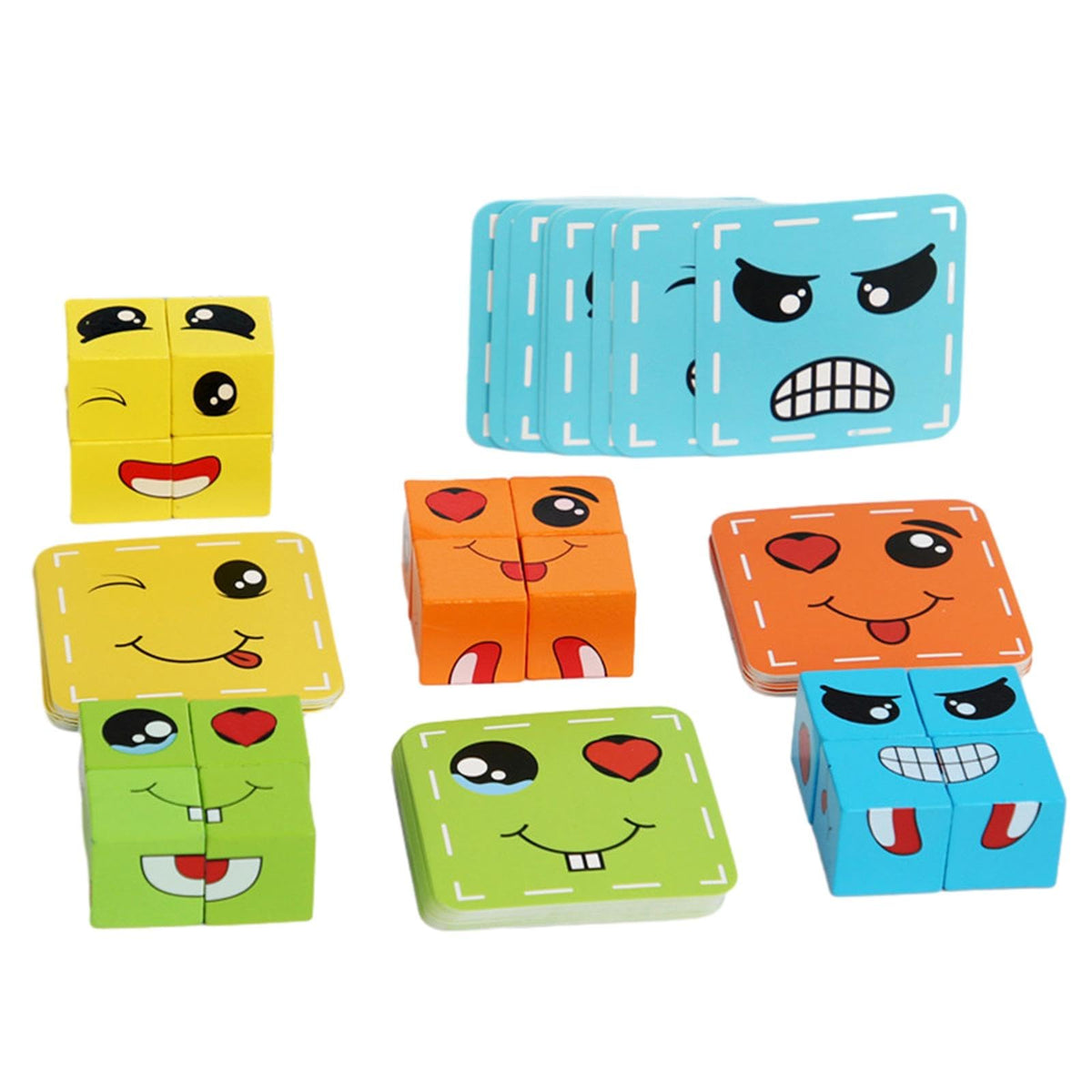 CALANDIS?Building Blocks Parent Child Puzzle Wooden Expression Matching Block Puzzles | Preschool Toys & Pretend Play