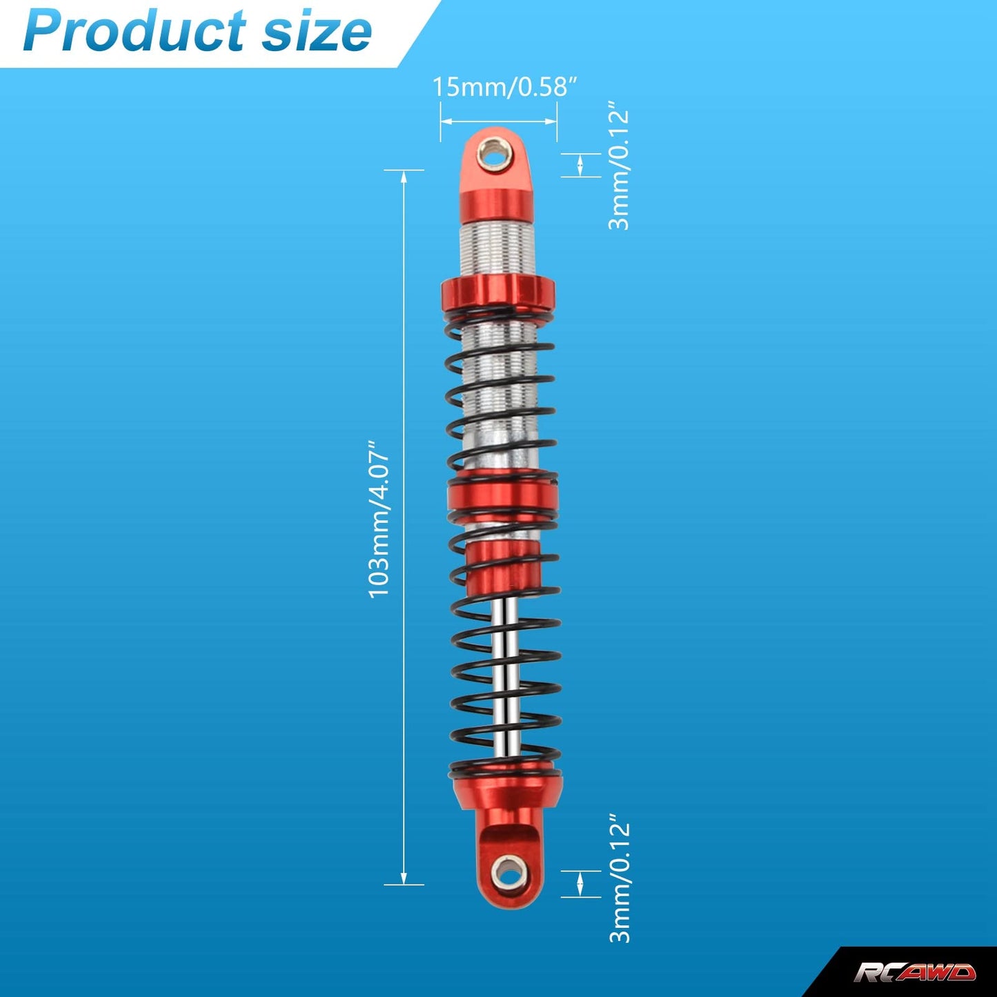 RCAWD 100mm Shock Absorber Damper Universal for a lot of 1/10 RC Cars, Full Aluminum RC Shock Upgrades, 7075 Adjustable Shocks w