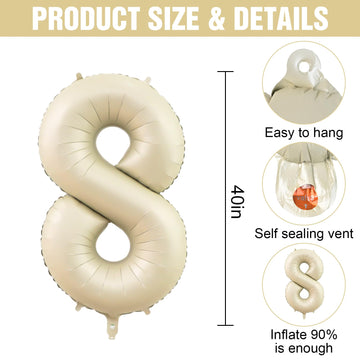 Number 18 Balloon Beige,40 Inch Large Cream Foil 18Th Birthday Balloons,Digital 18 Helium Mylar Balloons For Boys Girls 18Th Bir